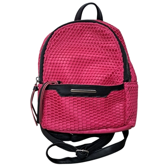 Handbags - Mesh Pink and Black Backpack with Textured Design